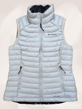 Columbia Omni-Heat Light Blue Quilted Puffer Vest Plush Collar Women’s Small NWT